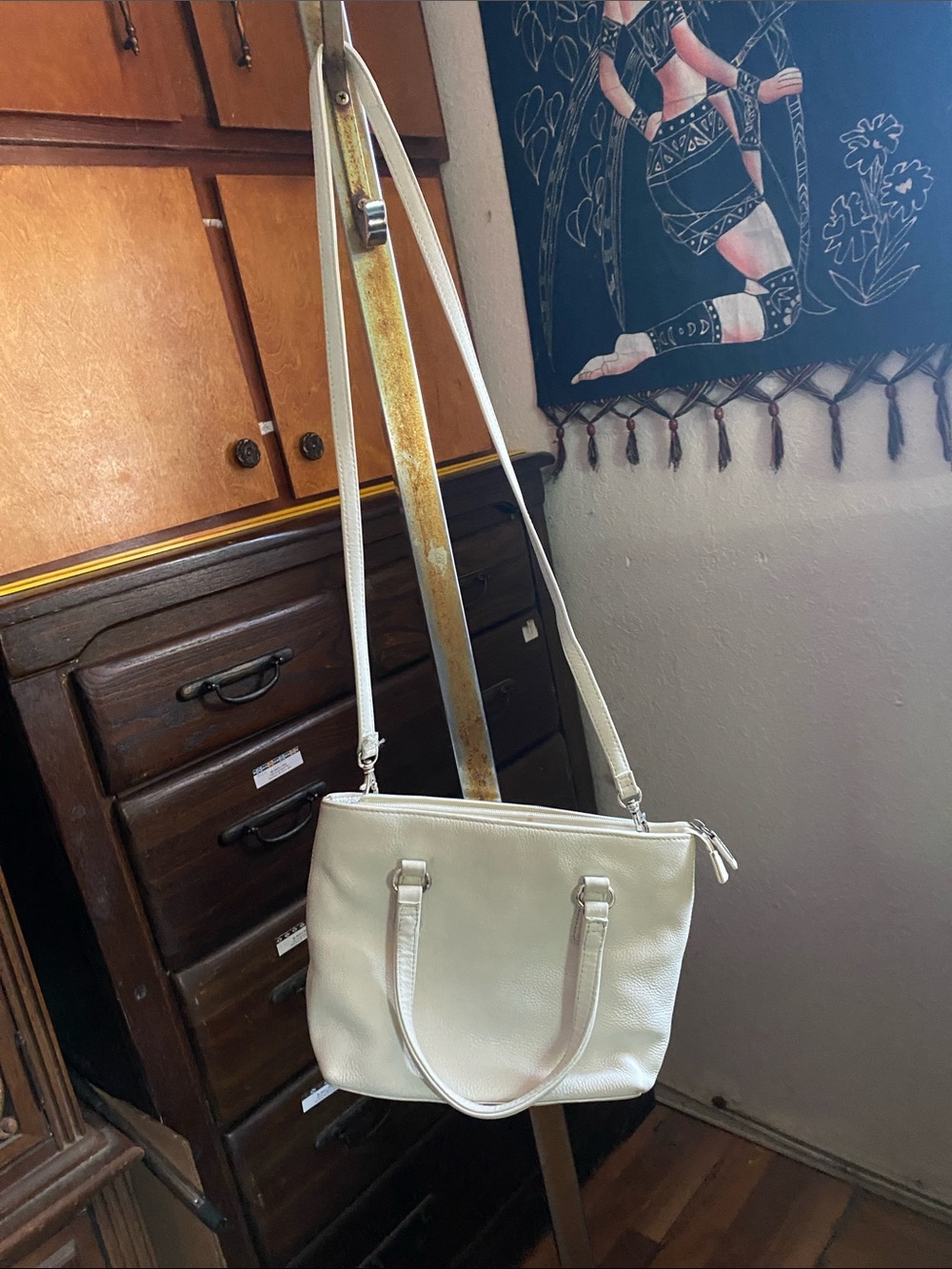 Classic White Genuine Leather Shoulder Bag - Women's Handbag